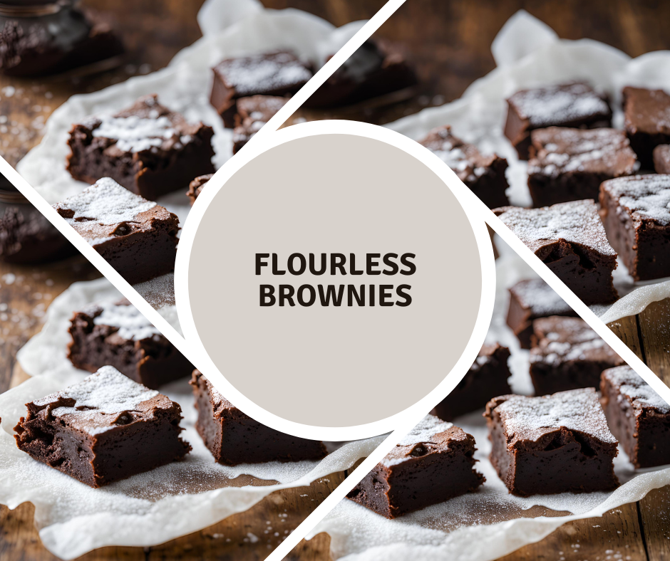 A tray of freshly baked flourless brownies on parchment paper